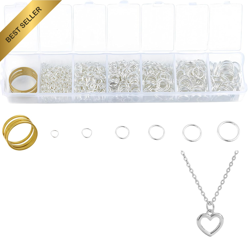 1 Set Mixed Size Silver Open Jump Rings Kit, 6 Sizes(4-10Mm), 1010PCS, Silver Ju