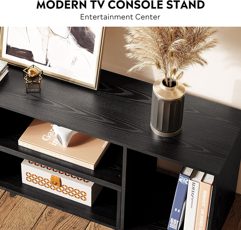 Modern Black TV Stand - Flat Screen, Storage Shelves, Entertainment Center