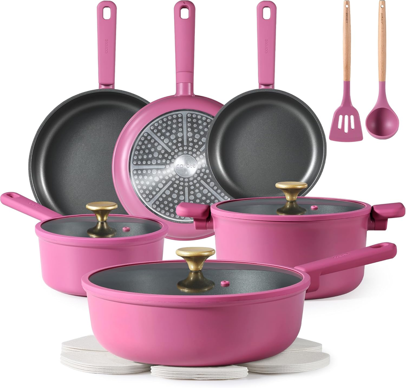 Non Stick Pots and Pans Set, Cookware Sets Nonstick, Kitchen Cooking Set with Stay-Cool Handles,With Silicone Tools and Pot Protectors,16 Piece