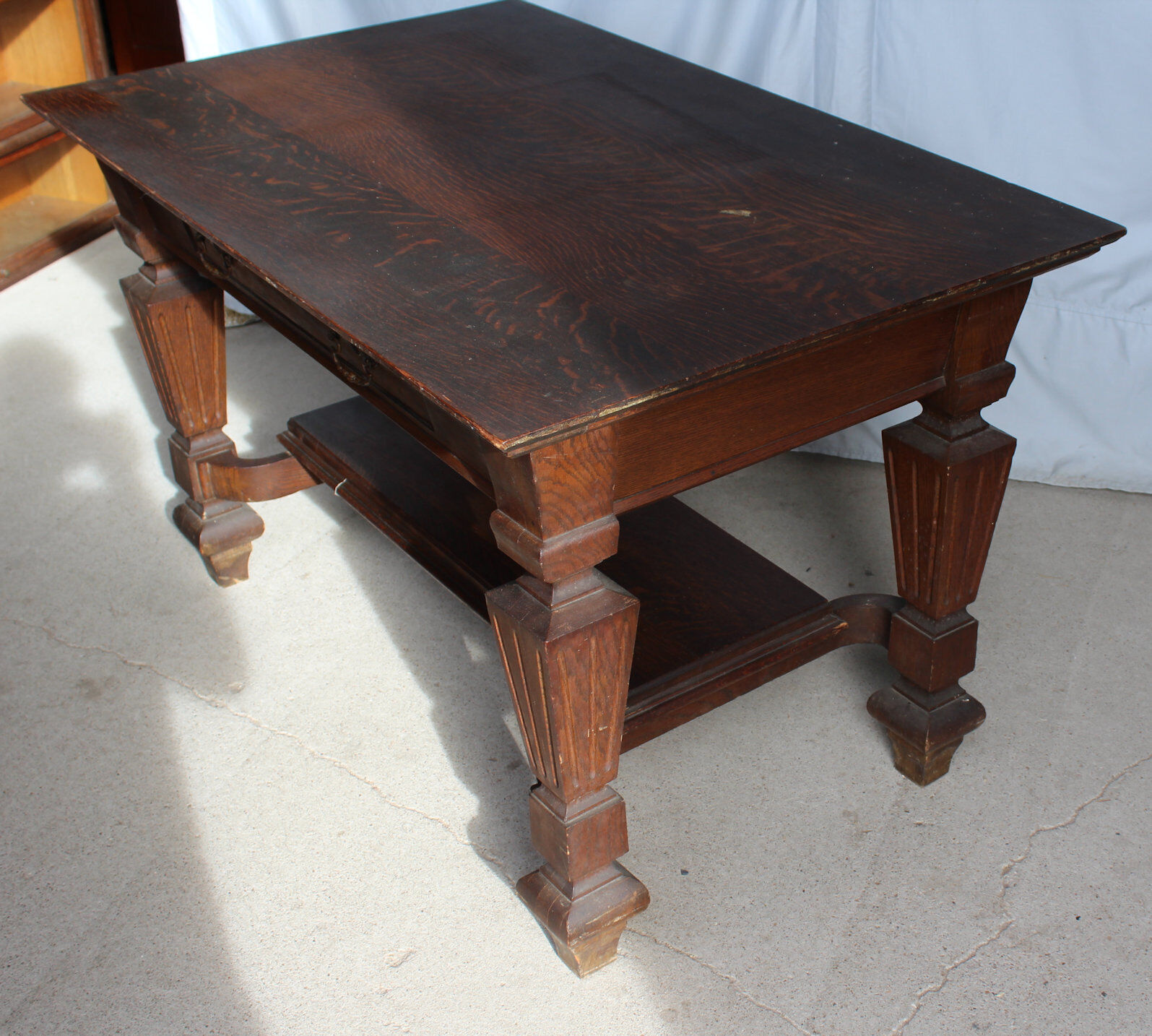 Antique Heavy Built Oak Library Table Desk