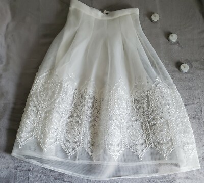 Touch Me, Women's Embroidered White Double Netted Skirt Sz. Small Wedding Formal