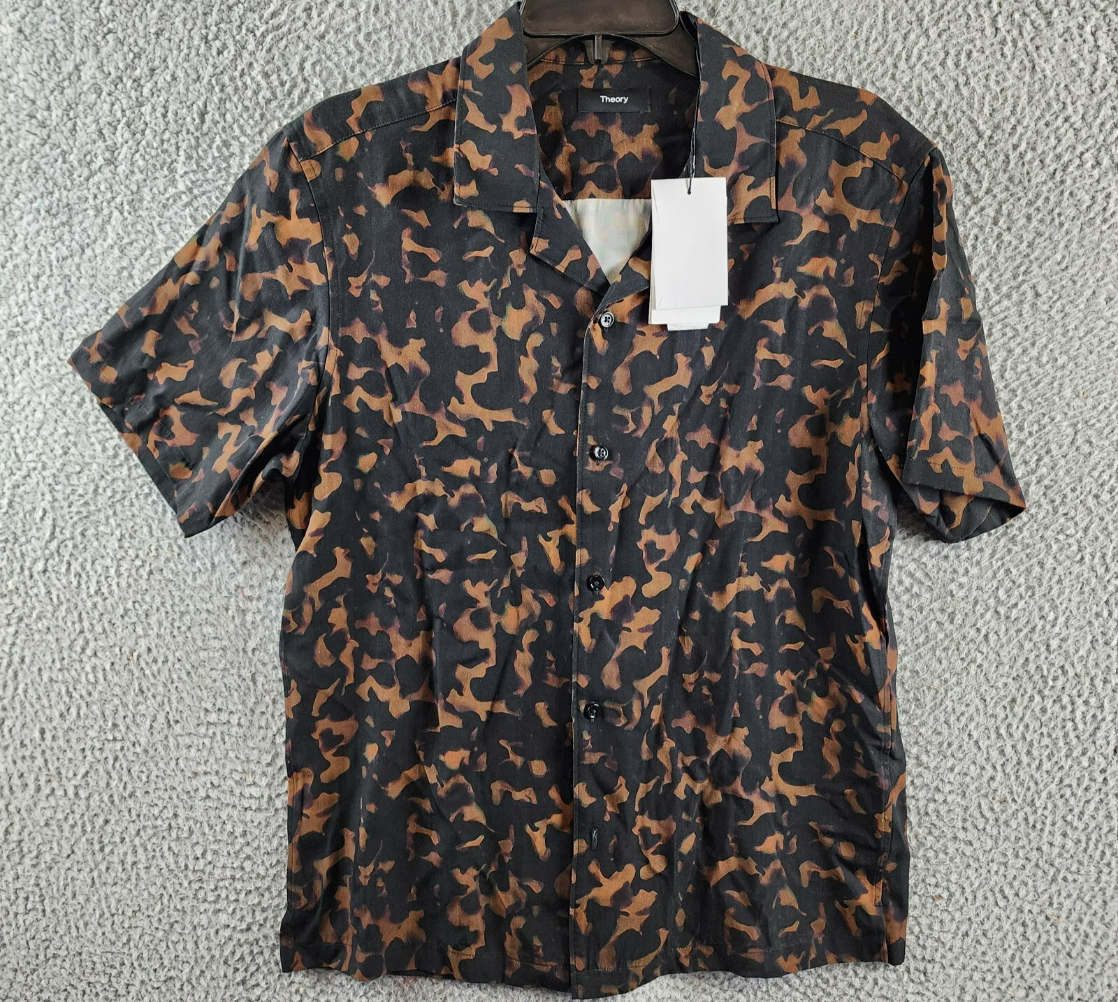 Theory Irving Tortoise Short Sleeve Button Up Shirt Men's M Dark Brown Multi - Picture 2 of 16