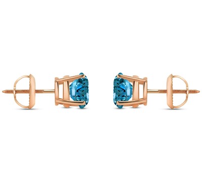 Pre-owned Shine Brite With A Diamond 4 Ct Round Cut Blue Earrings Studs Solid Real 14k Rose Gold Screw Back Basket In Pink