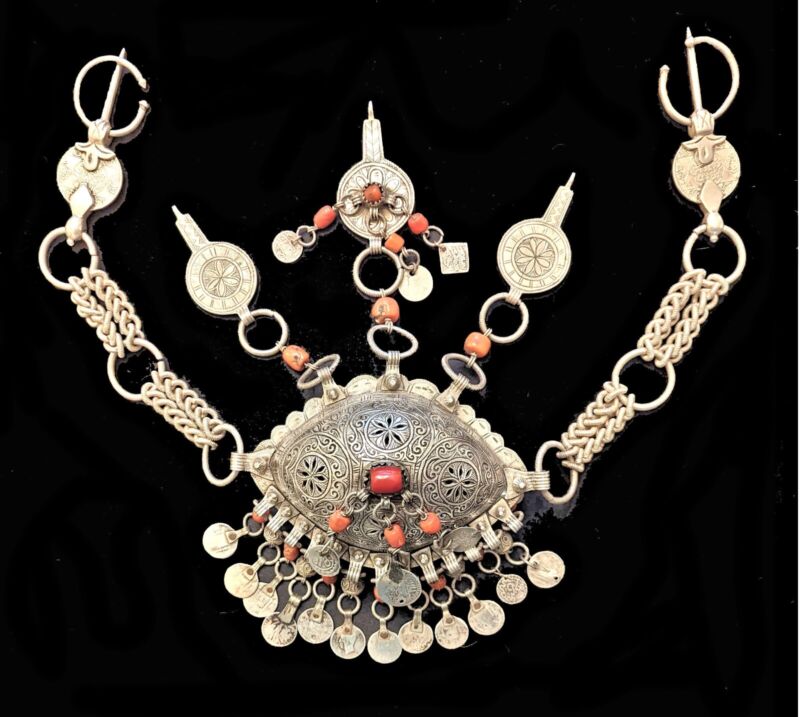 Moroccan Berber Large Ceremonial Necklace - Early 1900s, Coins from 1889-1917