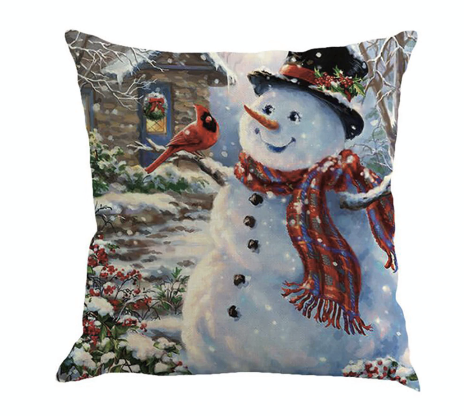Decorative Snowman Christmas Cardinal Holiday Pillow Cover
