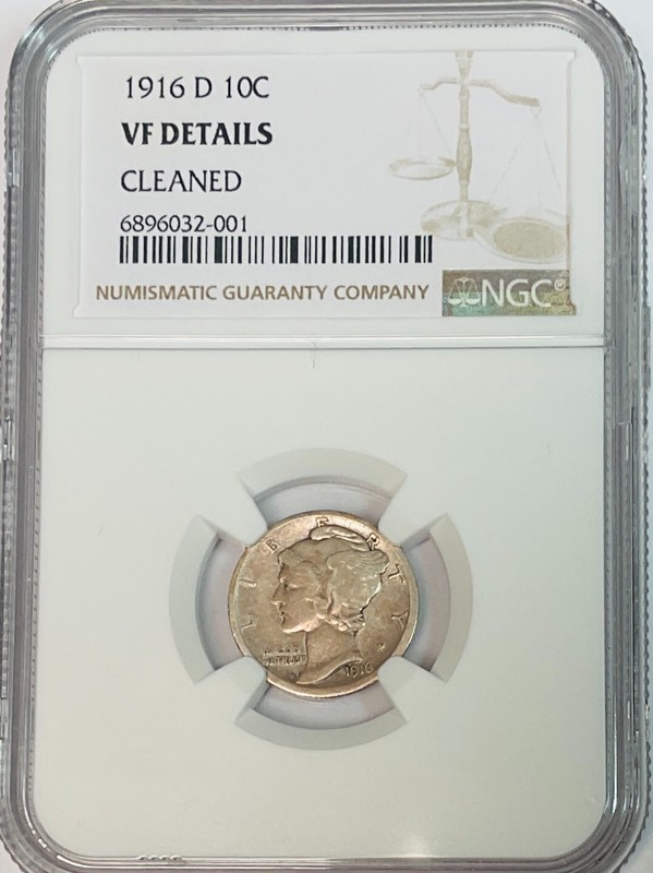 1916-D Mercury Dime Certified - NCG VF Details - Very