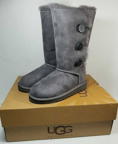 UGG Bailey Button Triplet Grey Tall Boots Kids Shoes Size 13