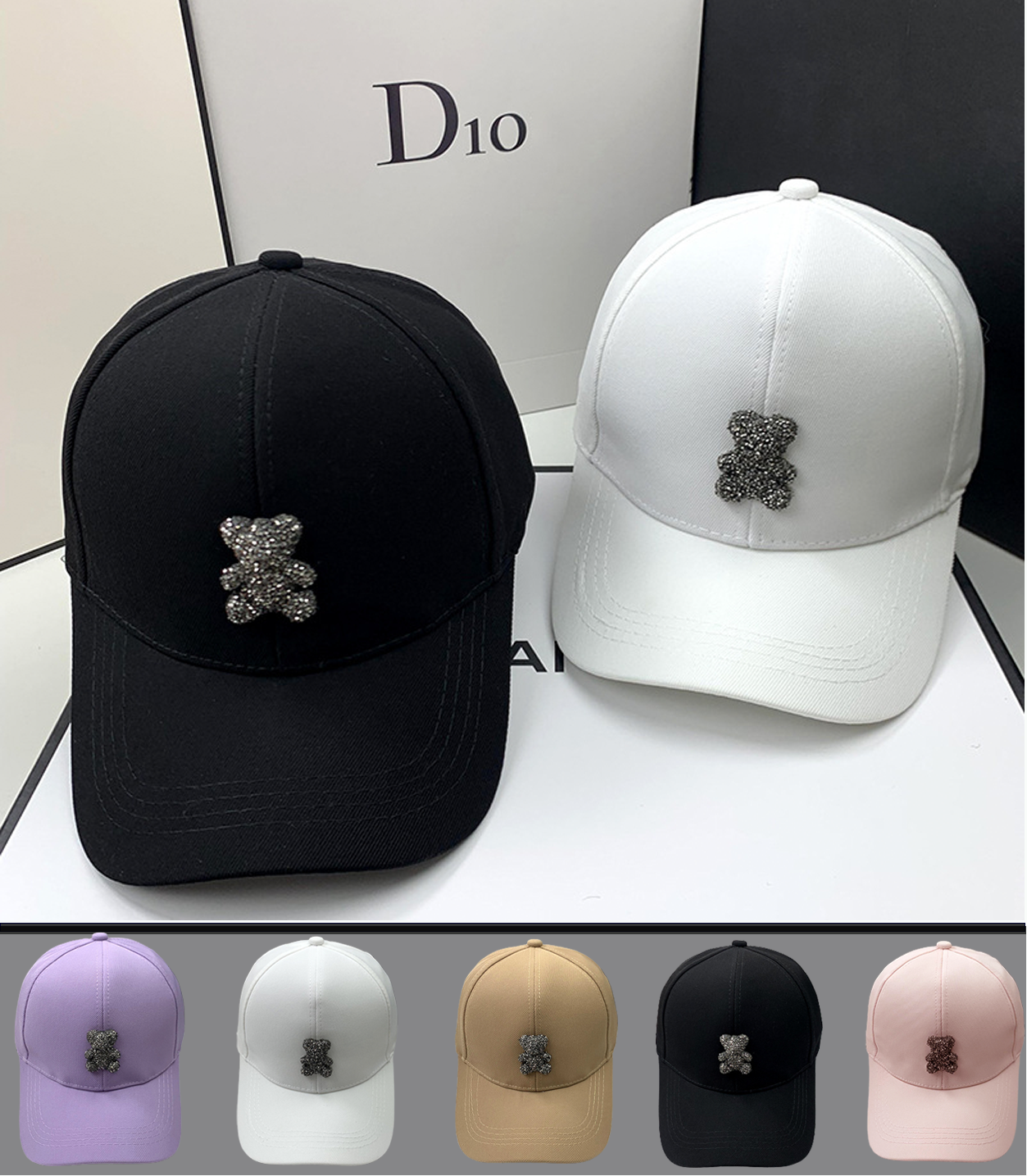 ●●JOLIE LAIDE●●Double ribbon ball cap Designer Jewel Bear Baseball Cap Adjustable Premium Quality