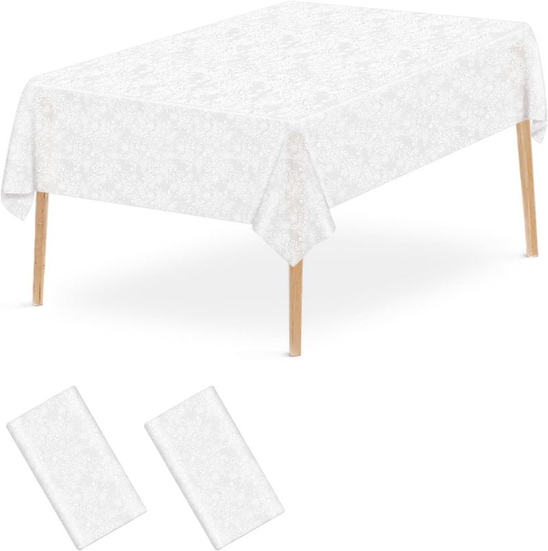 2 Pcs Plastic Lace Tablecloth, Spill-Proof White Lace Tablecloth, 54 X 108 Inche