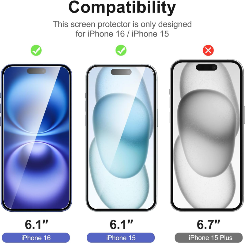[3 Pack] Designed for iPhone 16,15 (6.1 inches) Screen Protector Tempered Glass