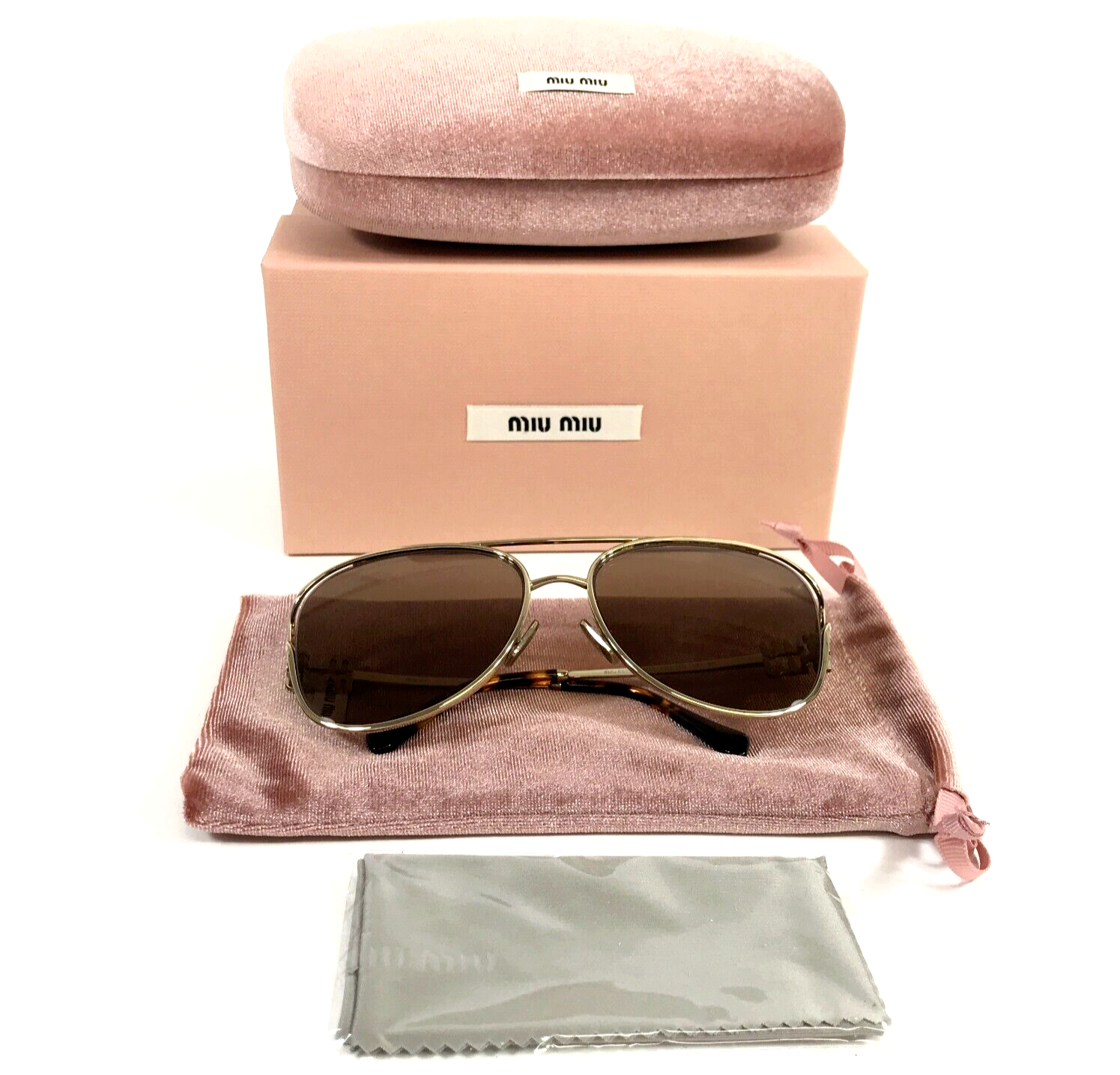 Pre-owned Miu Miu Sunglasses Smu52z Zvn-70d Pale Gold Aviator Frames W Brown Violet Lenses