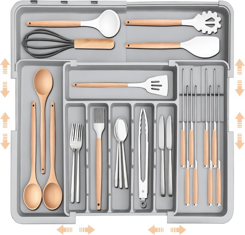 Expandable Cutlery Drawer Organiser Utensil Tray Removable Knife Blocks Adjustab