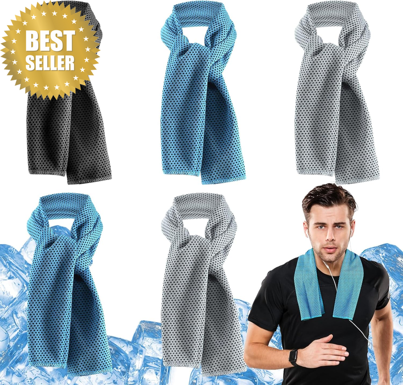 5 Pack Cooling Towel for Neck & Face, Soft Breathable Quick Dry Ice Towel, Porta