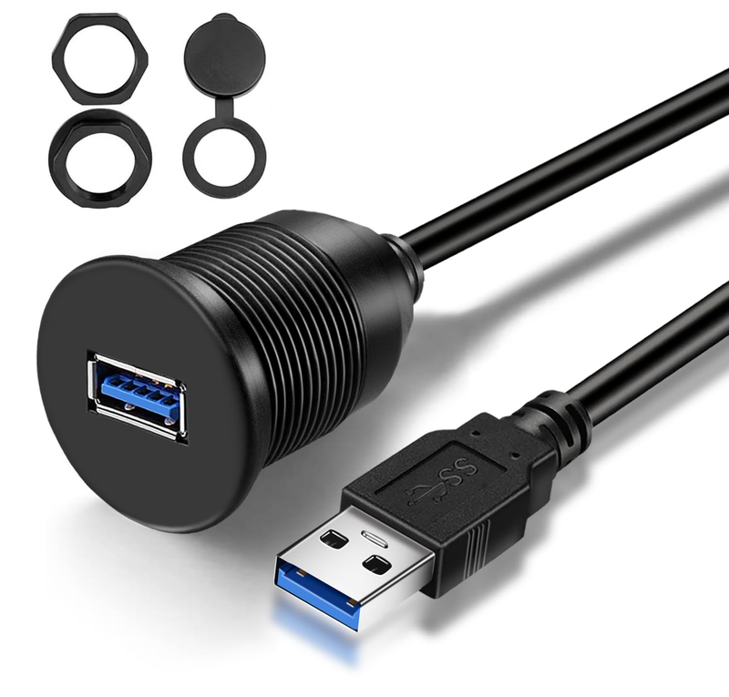 Single Port USB 3.0 Car Flush Mount Cable, USB Dash Mount Adapter Male to Female