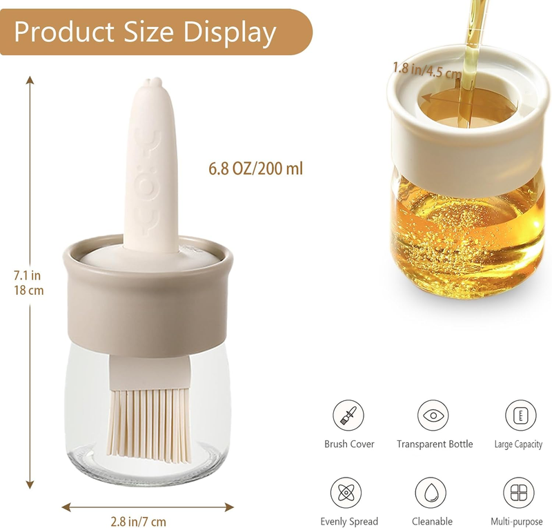 Sauce and Oil Bottle with Silicone Brush for Cooking BBQ Kitchen - 6.8oz (200ml)