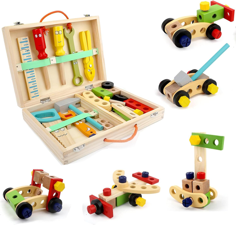 Wooden Tool Kit Toy for Kids 3 4 Year Old , 35 PCS Toddler Tool Box Set , Montes