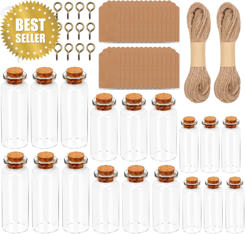 148Pcs 5Ml 10Ml 18Ml Mini Glass Bottles Jars with Cork Stoppers, Clear Glass Mes