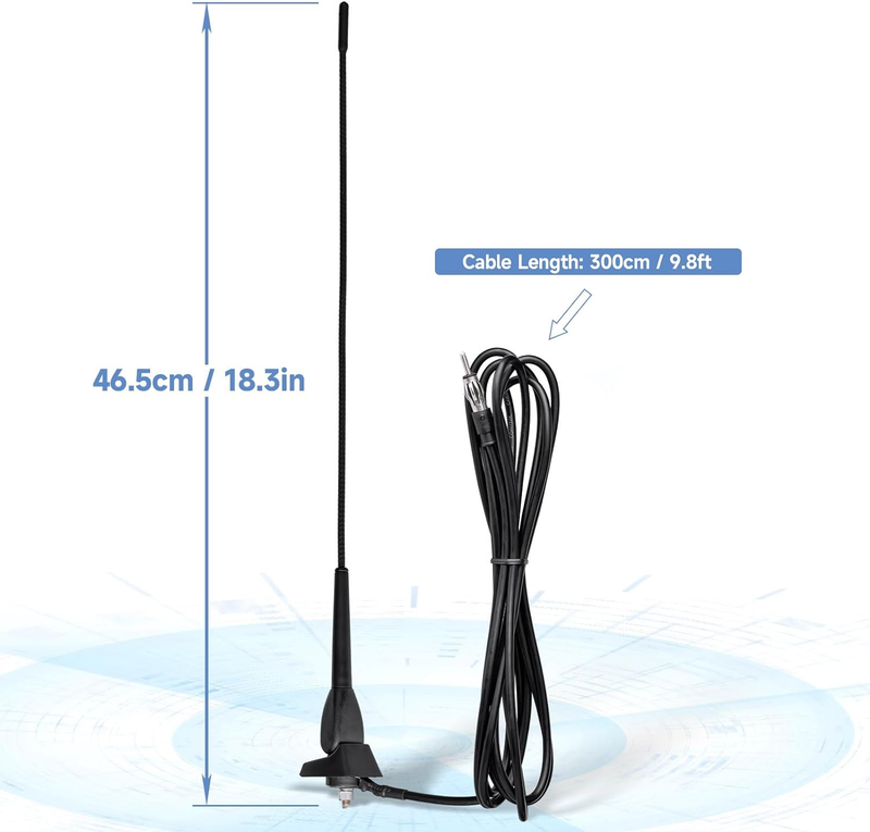 Waterproof Marine Boat Radio Antenna 18 Inch, AM/FM Stereo Antenna Mast Replacem