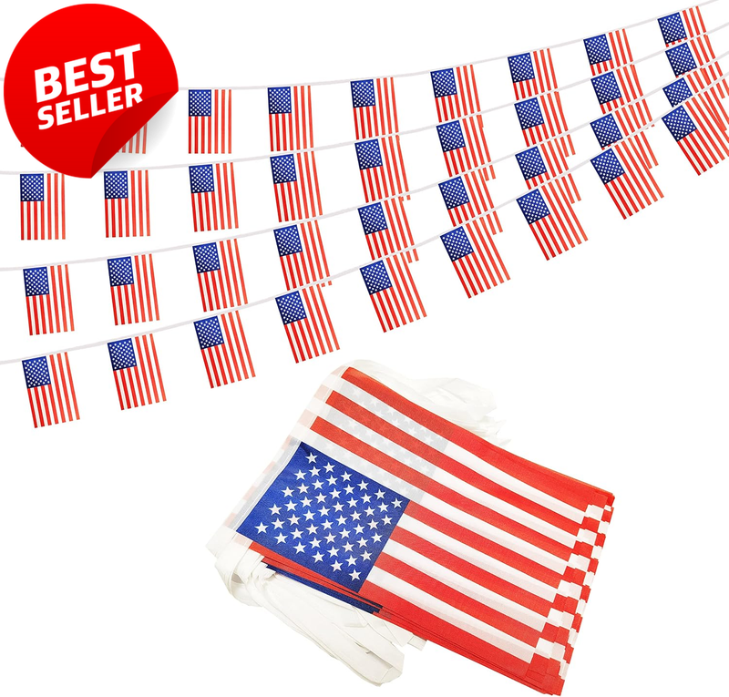 50 Ft USA American Flag Banner String 38 Mini Flags Party Outdoor Decor - US