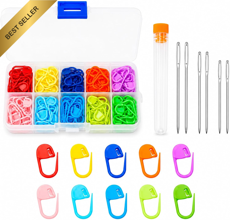 120Pcs Locking Stitch Markers with 6 Large Eye Needles Craft Supplies