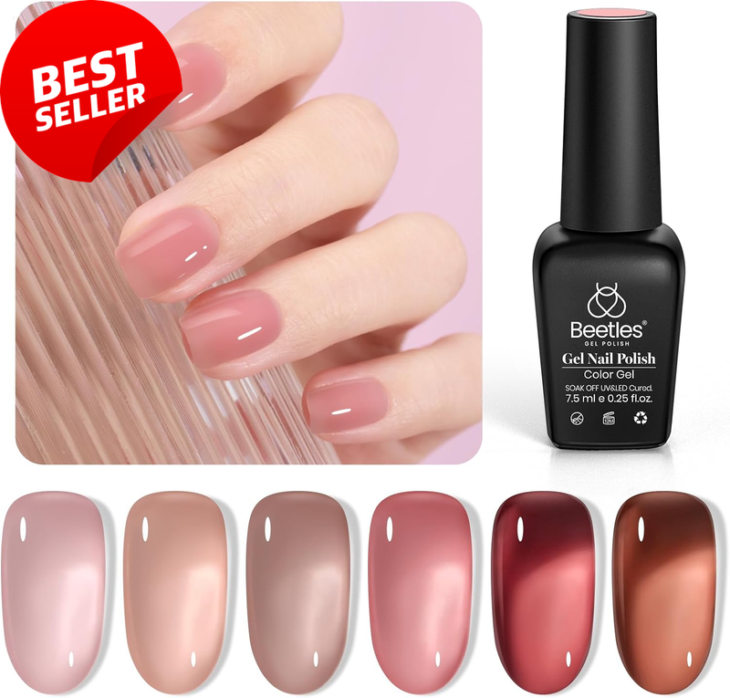 Beetles Jelly Gel Nail Polish Set, 6 Colors, Nude, Pink, Red, Brown, DIY Kit