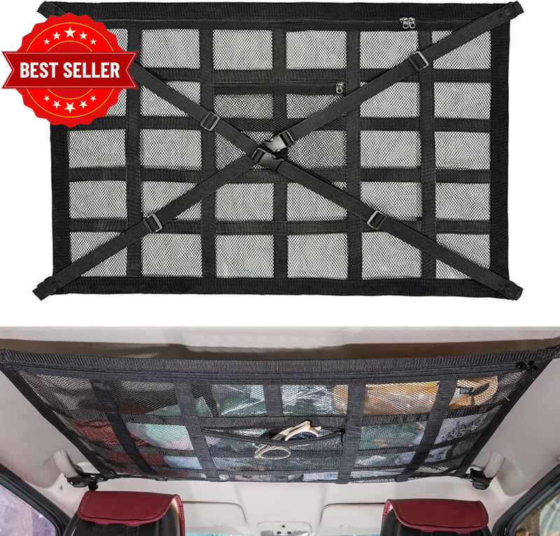 Car Ceiling Cargo Net Medium Roof Storage Organiser Double Layer Pocket