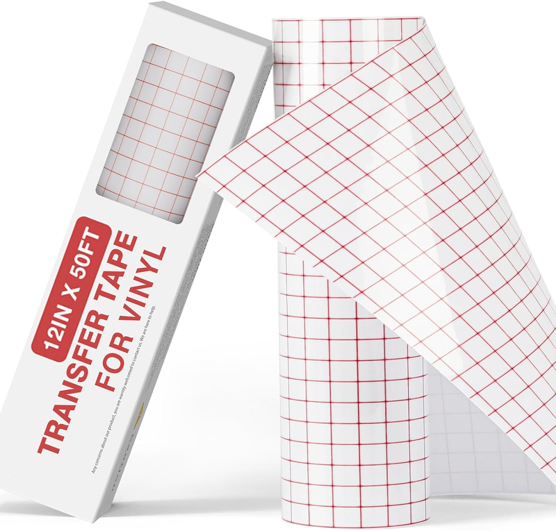 Clear Vinyl Transfer Paper Tape Roll-12 x 50 FT w/Alignment Grid Application Tap