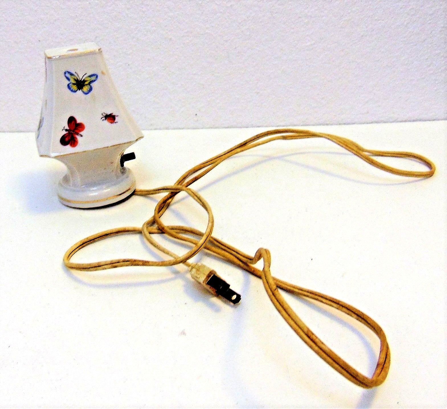 Vintage W. Rice & Co. Porcelain Nite Light Mini Portable Lamp Japan Butterflys