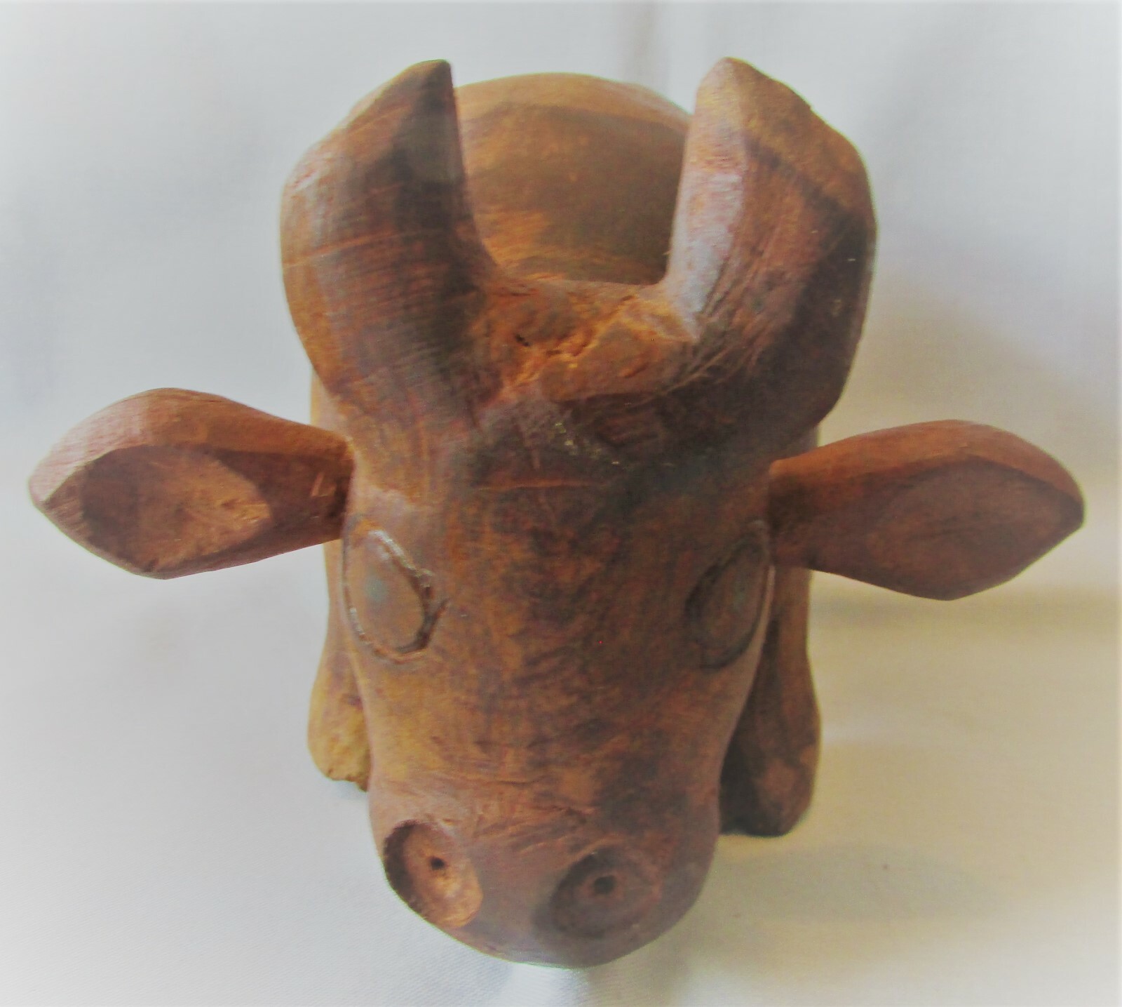 Vintage Folk Art Hand Carved Bull By Basil Thomas