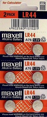 LR44 Maxell (6 piece) LR44 MAXELL A76 L1154 AG13 357 New Alkaline Battery 