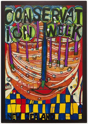 HUNDERTWASSER - 1974 Vintage Poster w/ Metallic Foil - CONSERVATION WEEK - New!