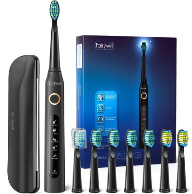 Fairywill eléctrico cepillo de dientes sónico Negro Recargable Estuche de viaje