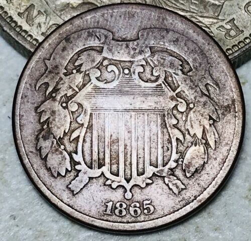 1865 Two Cent Piece 2C Ungraded Good Date Civil War Era US Copper Coin CC12773