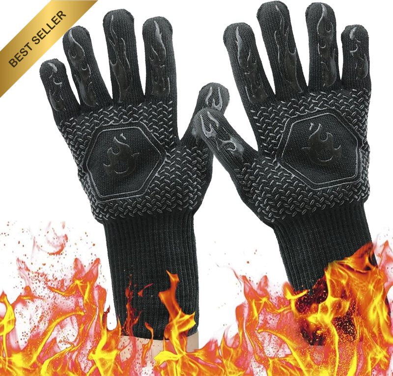 BBQ Fireproof Gloves 1472°F Washable Long Non-Slip Silicone Oven Mitts Black 12.