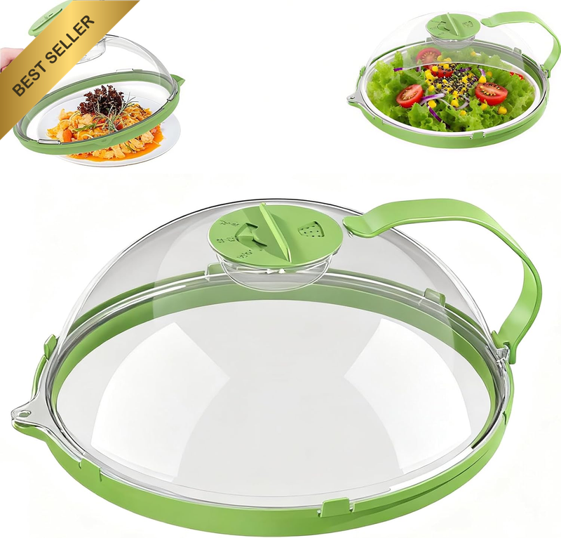 Microwave Splash-Proof Lid, Transparent with Handle and Tray, Adjustable Steam H