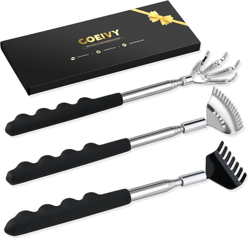 3 Pack Back Scratcher Metal Telescoping with Rubber Handles for