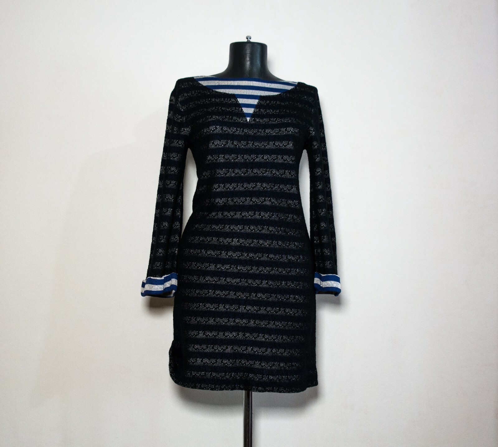 Chanel Sweater Dress Multicolor Striped Lace Overlay