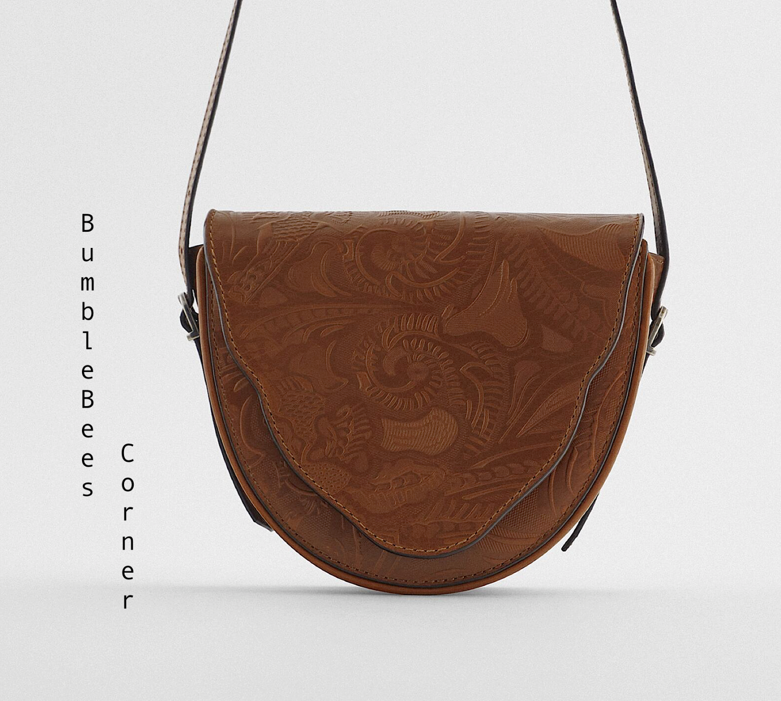 ZARA Crossbody Bag EMBOSSED LEATHER Saddle MOROCCAN Strap