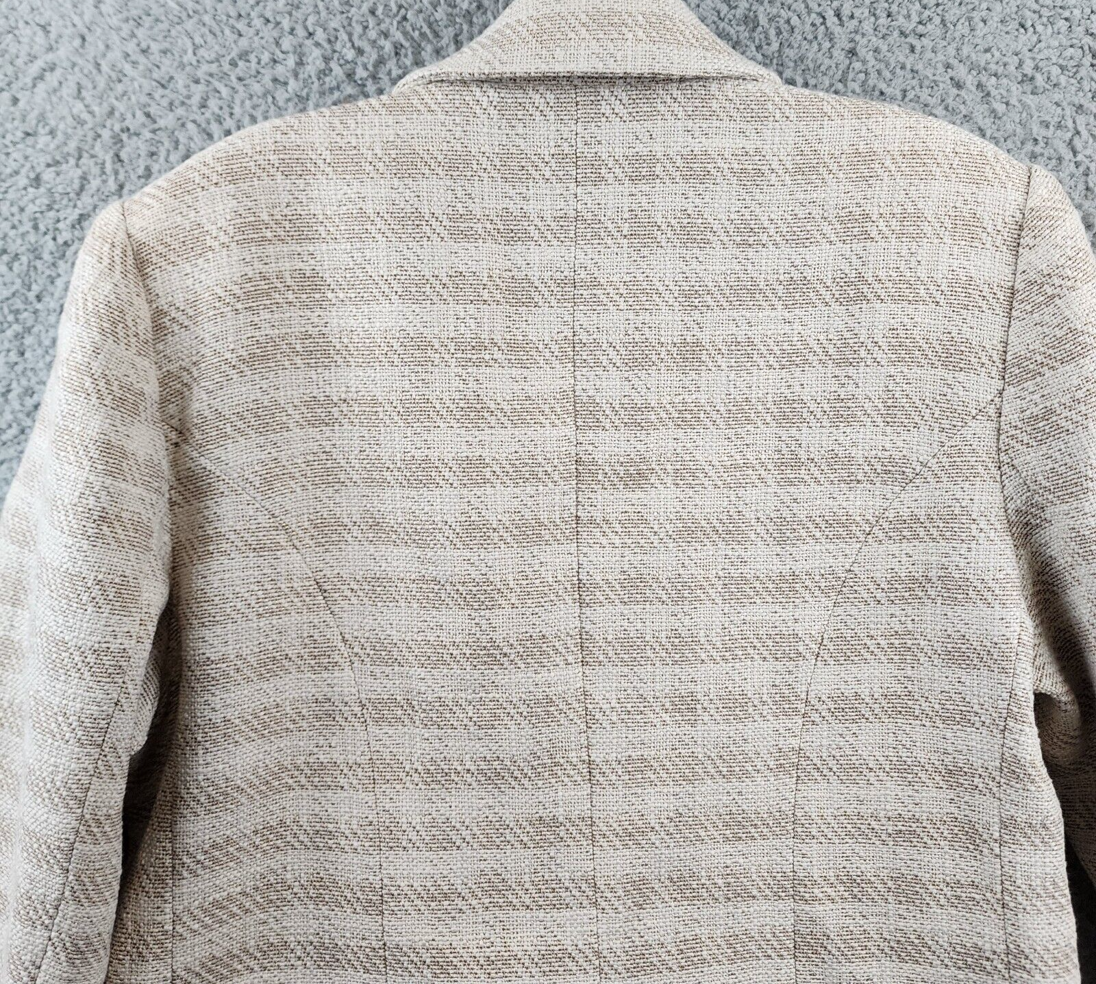 Pre-owned L'agence Kenzie Checked Double Breasted Blazer Women's 12 Ecru Gold Long Sleeve