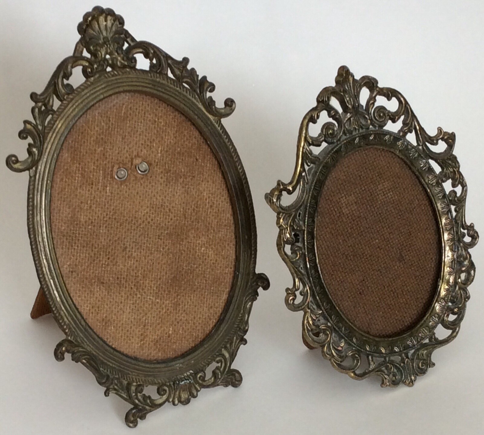 2 Vintage Small Ornate Metal PICTURE FRAMES w/ Easel ~ Italy