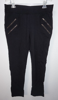 Ashley Classics Black Leggings Skinny Pants Womans Sz 1X Double Zipper Decor