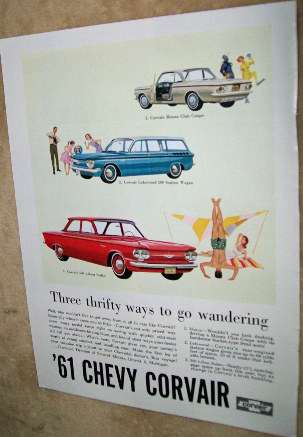 1961 61 Chevy CORVAIR 500 Monza Lakewood Station Wagon mid-size-mag car ad