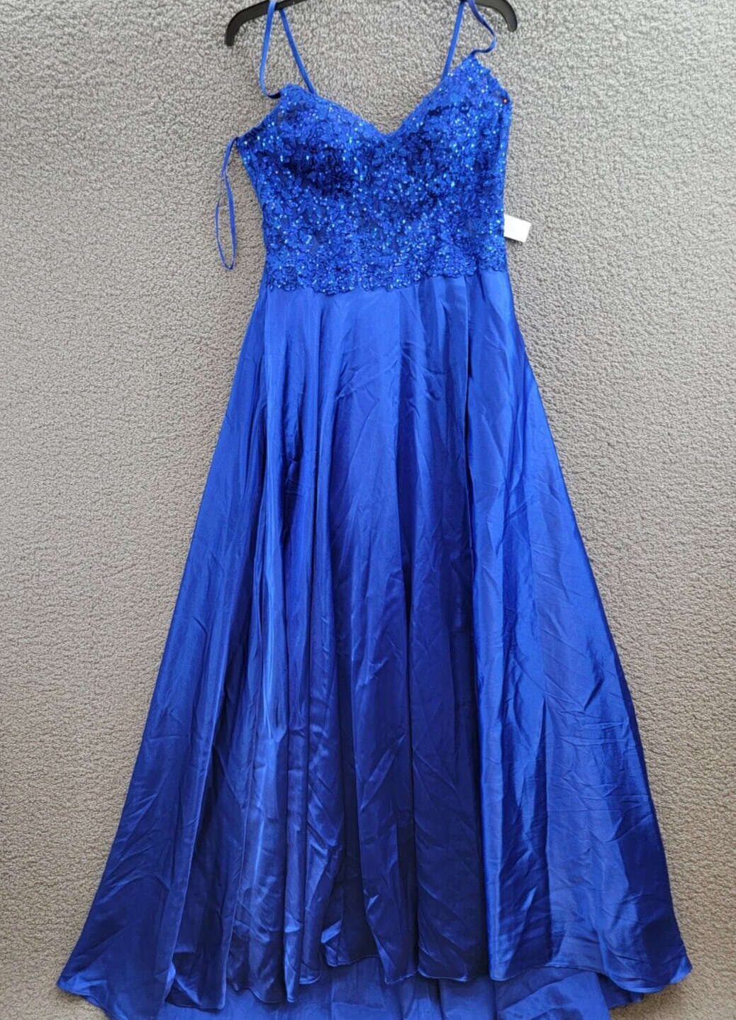 Blondie Nites Sequin-Bodice Sleeveless Gown Juniors' 11 Rotal Blue Lace Zip Back - Picture 2 of 16