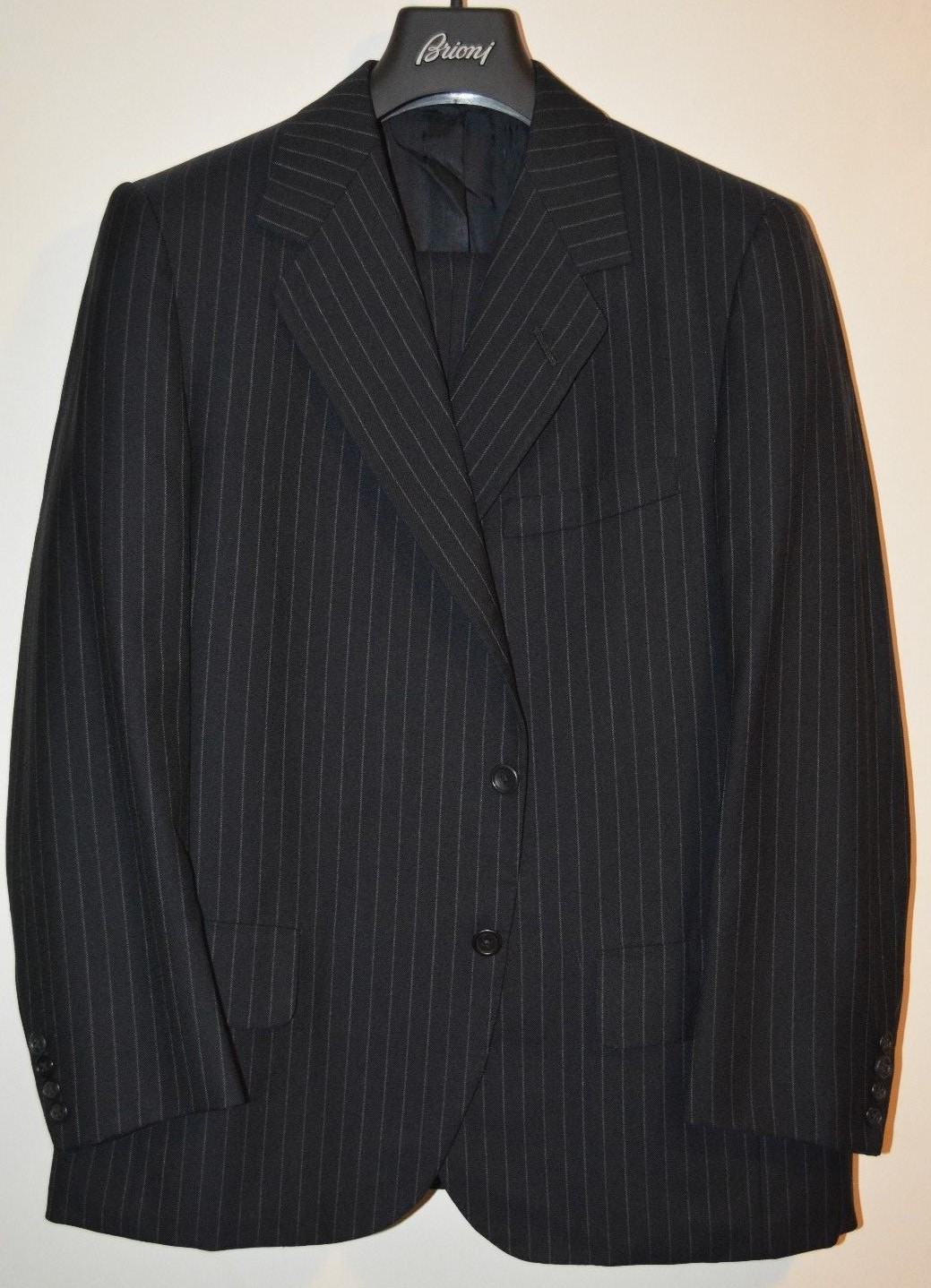 $4225 Oxxford Navy Bold Stripe Wool Suit 44S 36W