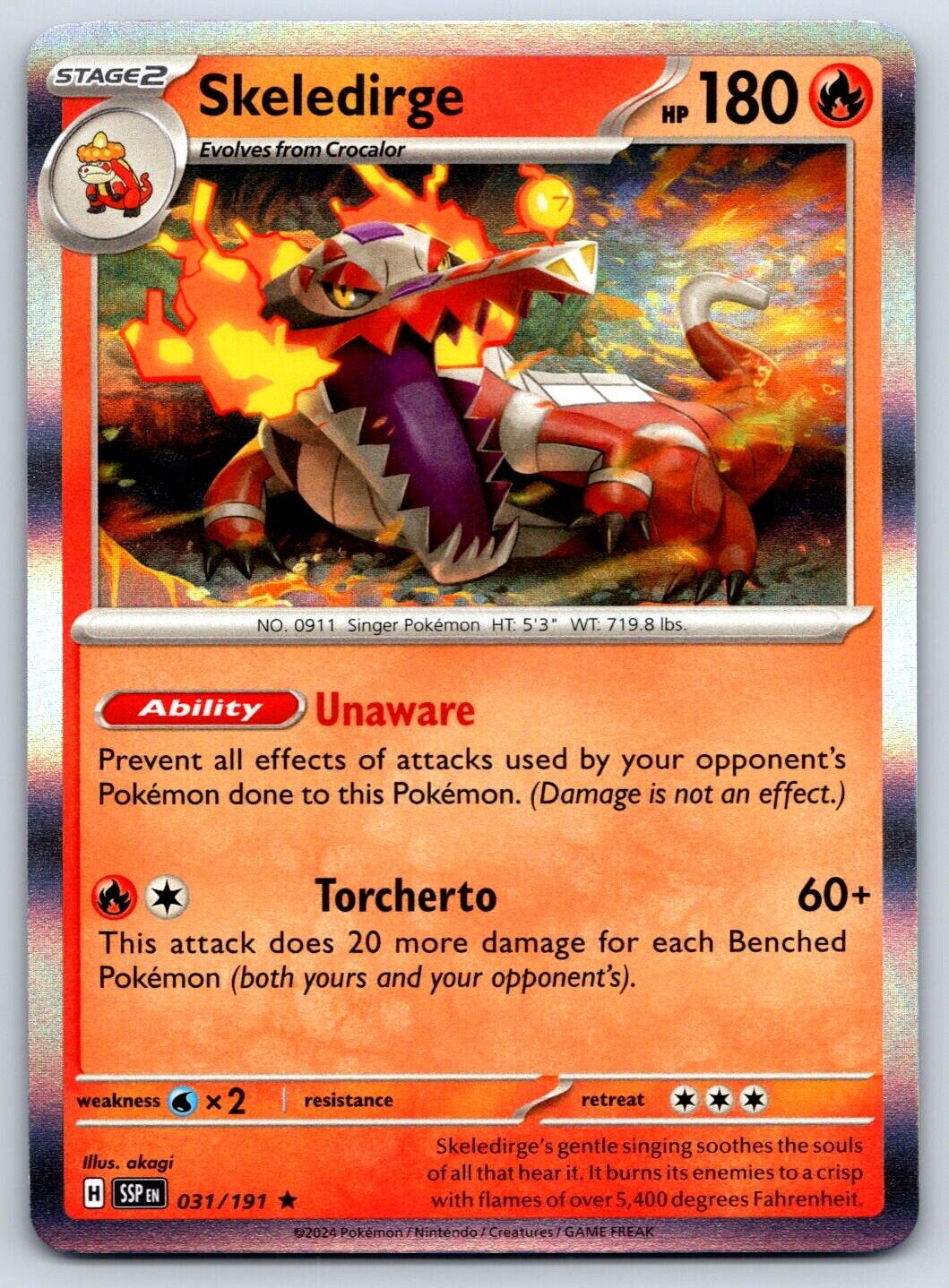 Skeledirge - Surging Sparks SSP 031/191 Holo Rare Pokemon Skeledirge - Surging Sparks SSP 031/191 Holo Rare Pokemon