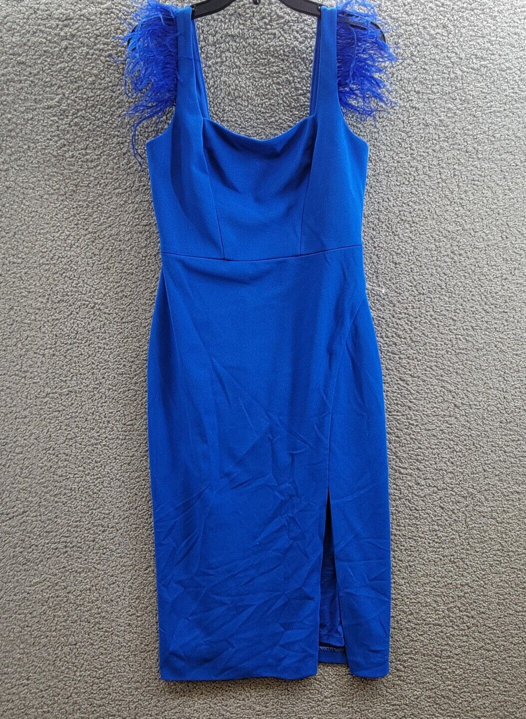 Aidan by Adrianna Papell Feather-Trim Sheath Dress Women's 8 Blue Solid Back Zip - Picture 2 of 16