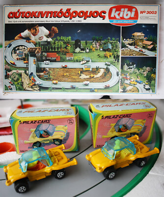 RARE VINTAGE 70'S KIBI FALLER SLOT CAR RACE SET + 2 POLFI RALLY CARS GREECE NEW!