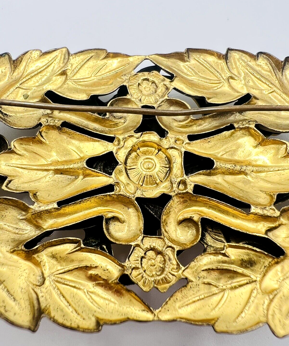 Vintage Art Nouveau Brass Repoussé Flower Brooch Pin