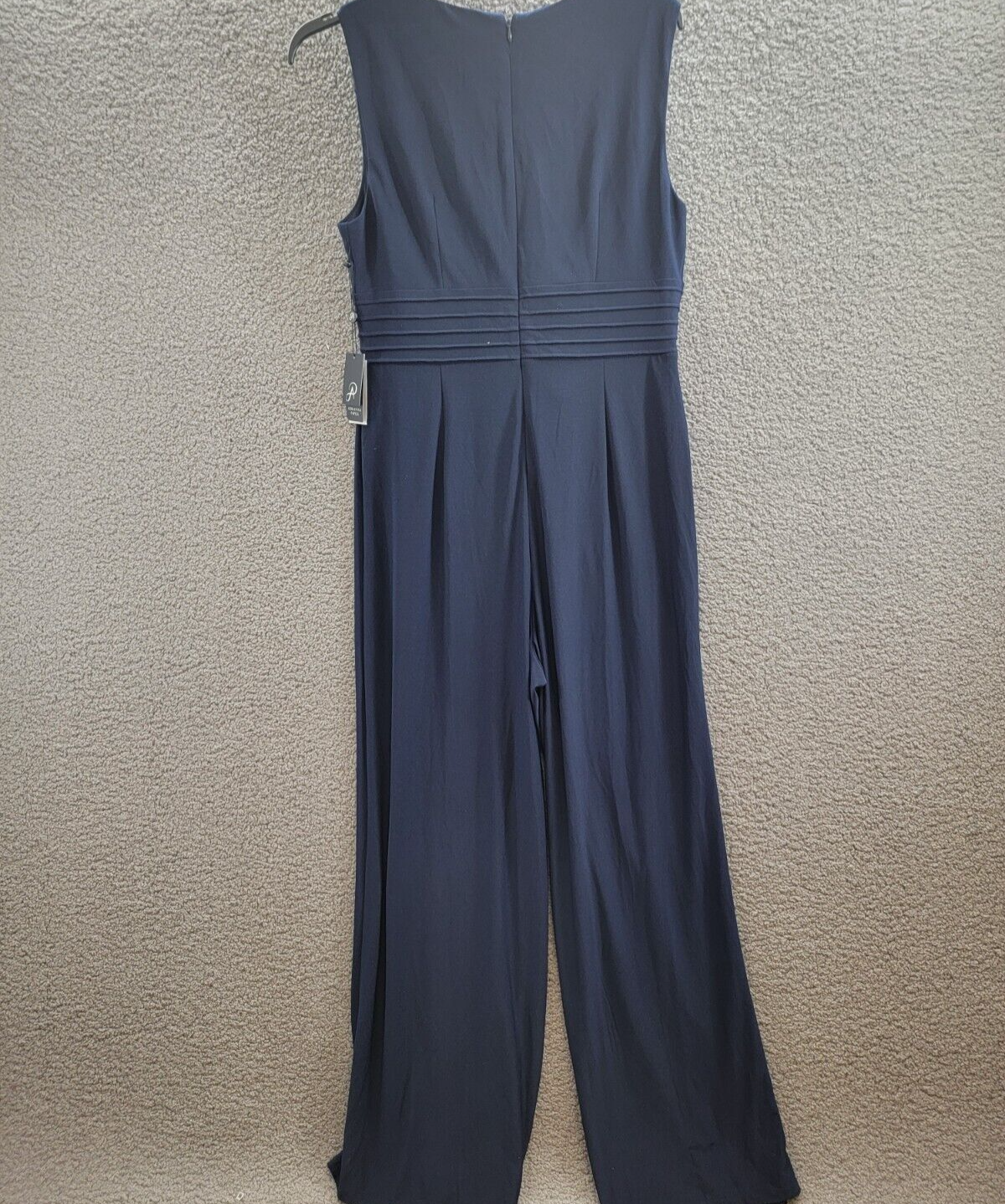 Adrianna Papell Pintucked Wide-Leg Jumpsuit Women's 14 Midnight Back Zip Closure - Picture 10 of 17
