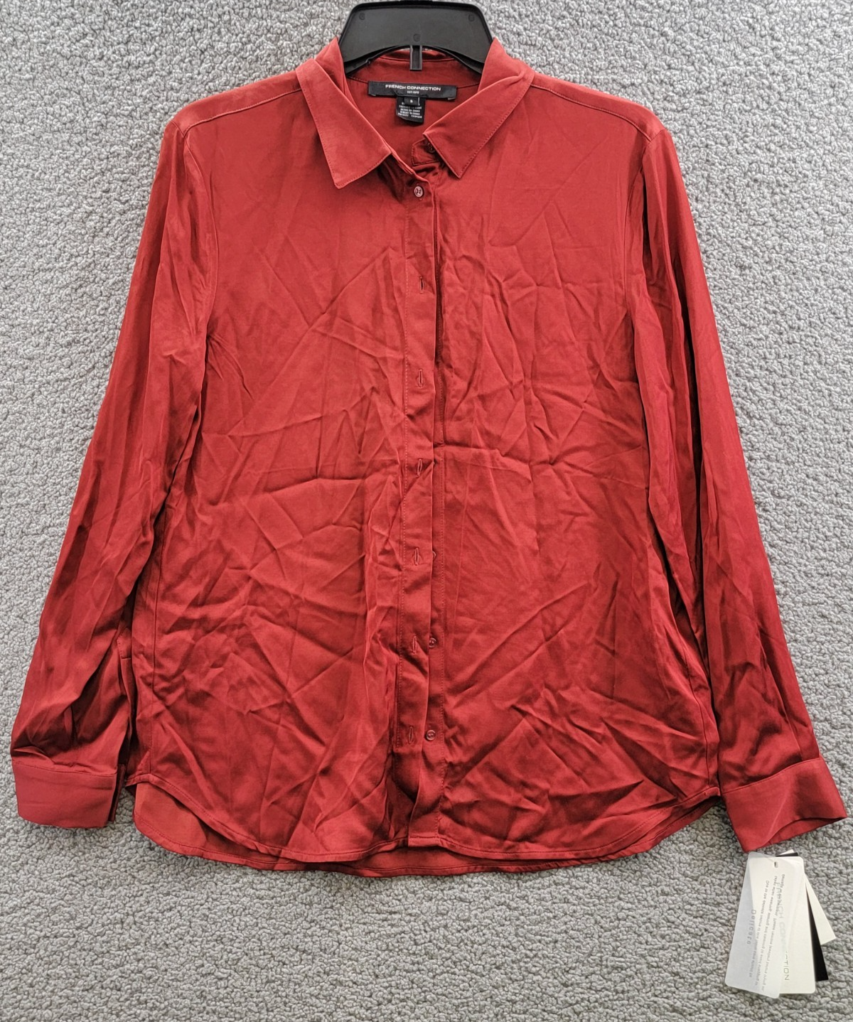 French Connection Ennis Satin Button- Up Shirt Women's S Wine Button Closure - Picture 2 of 16